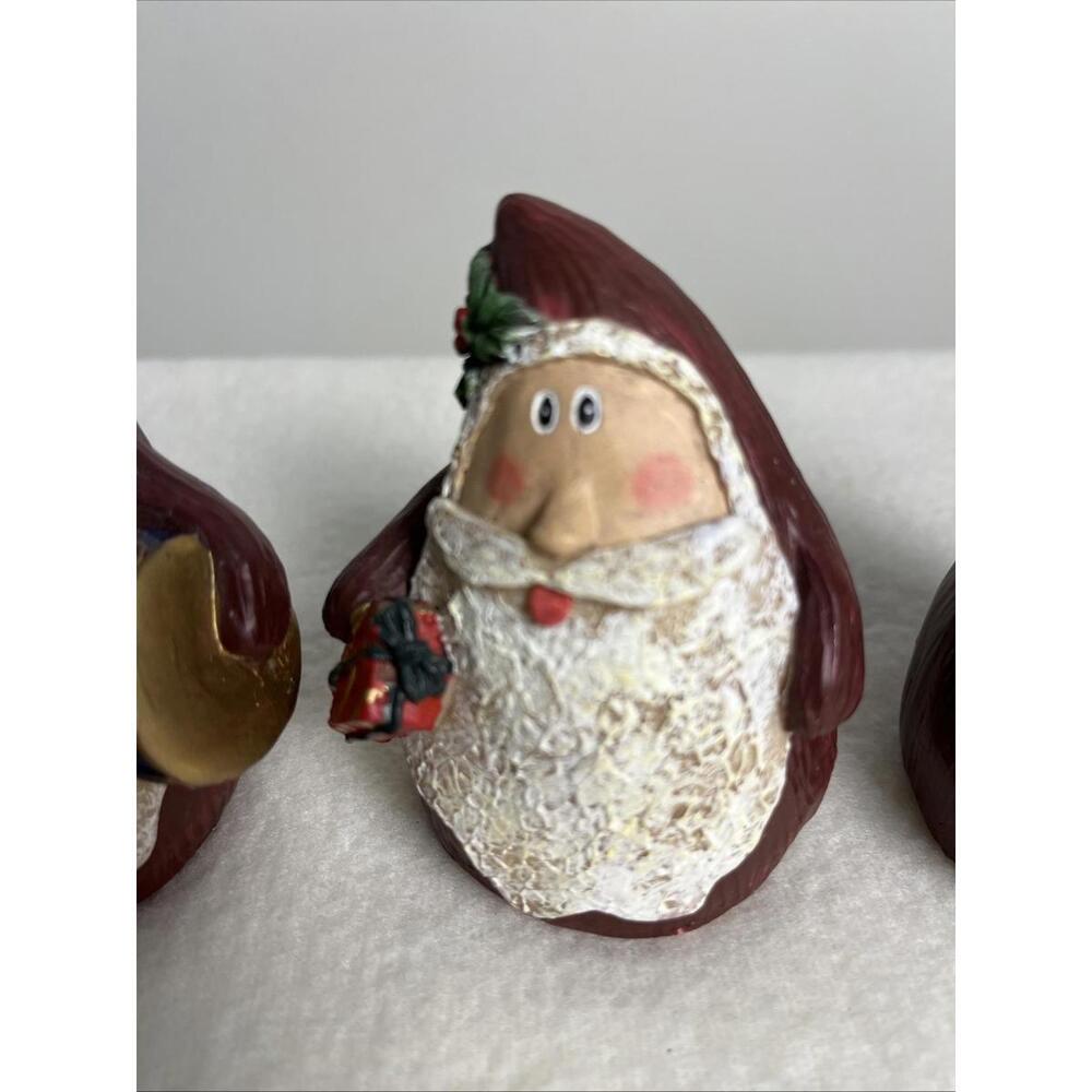 Lot Of 3 Adorable Round Santa Figurines Each 3.75” Tall - Picture 3 of 6
